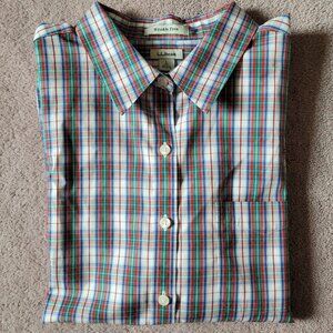 L.L. Bean Wrinkle Free Multi-Color Plaid Button Down Shirt Women's Petite Large